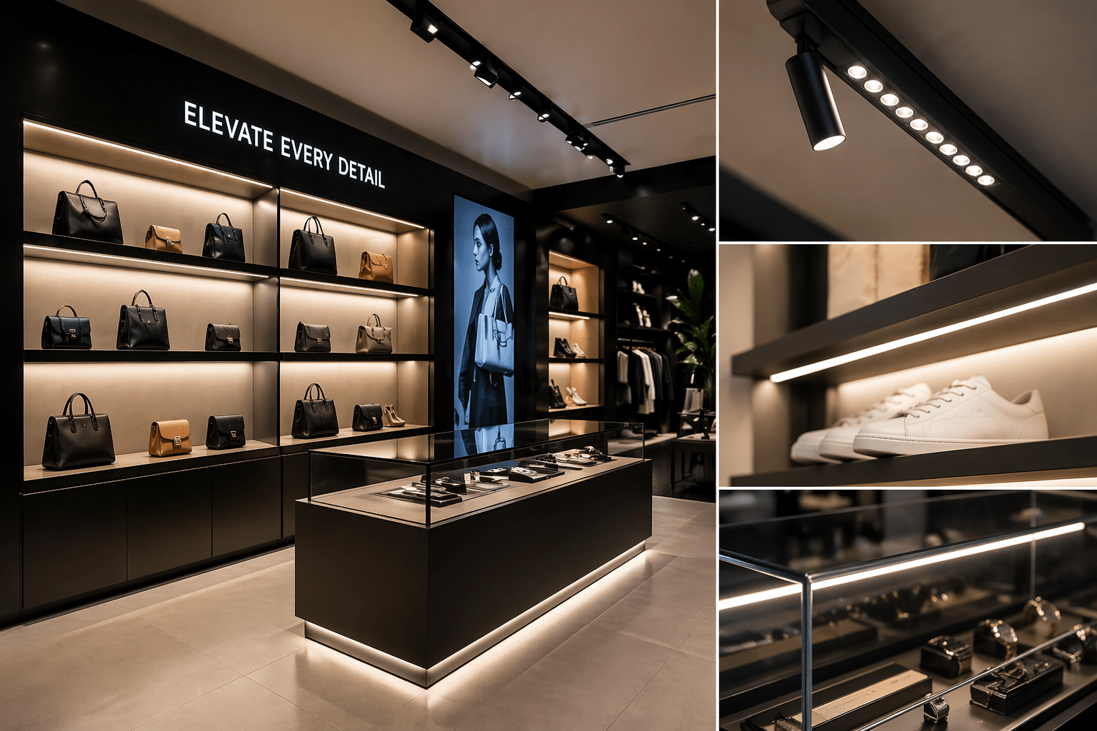 Retail and commercial display lighting showcase collage
