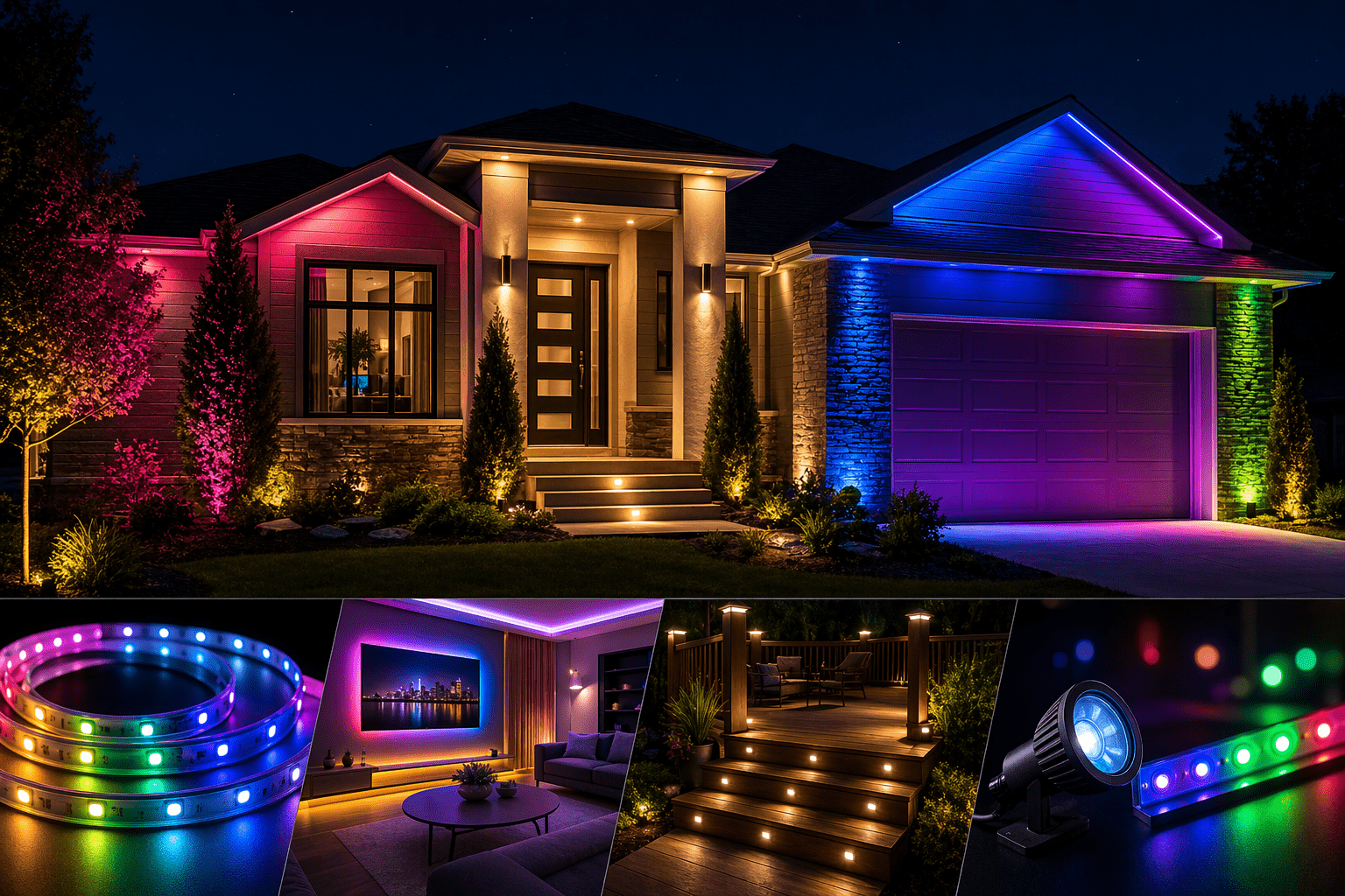Custom exterior LED lighting installed on luxury home