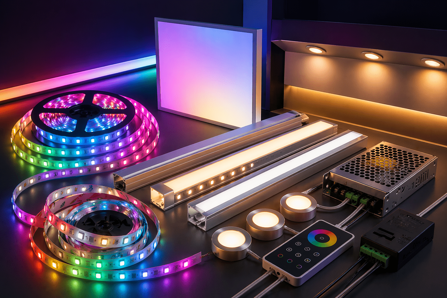 RGB LED strip and under cabinet lighting product display
