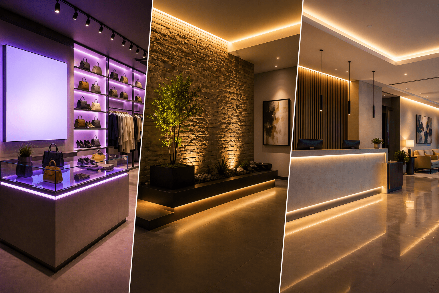 Warm white architectural accent lighting on modern home exterior