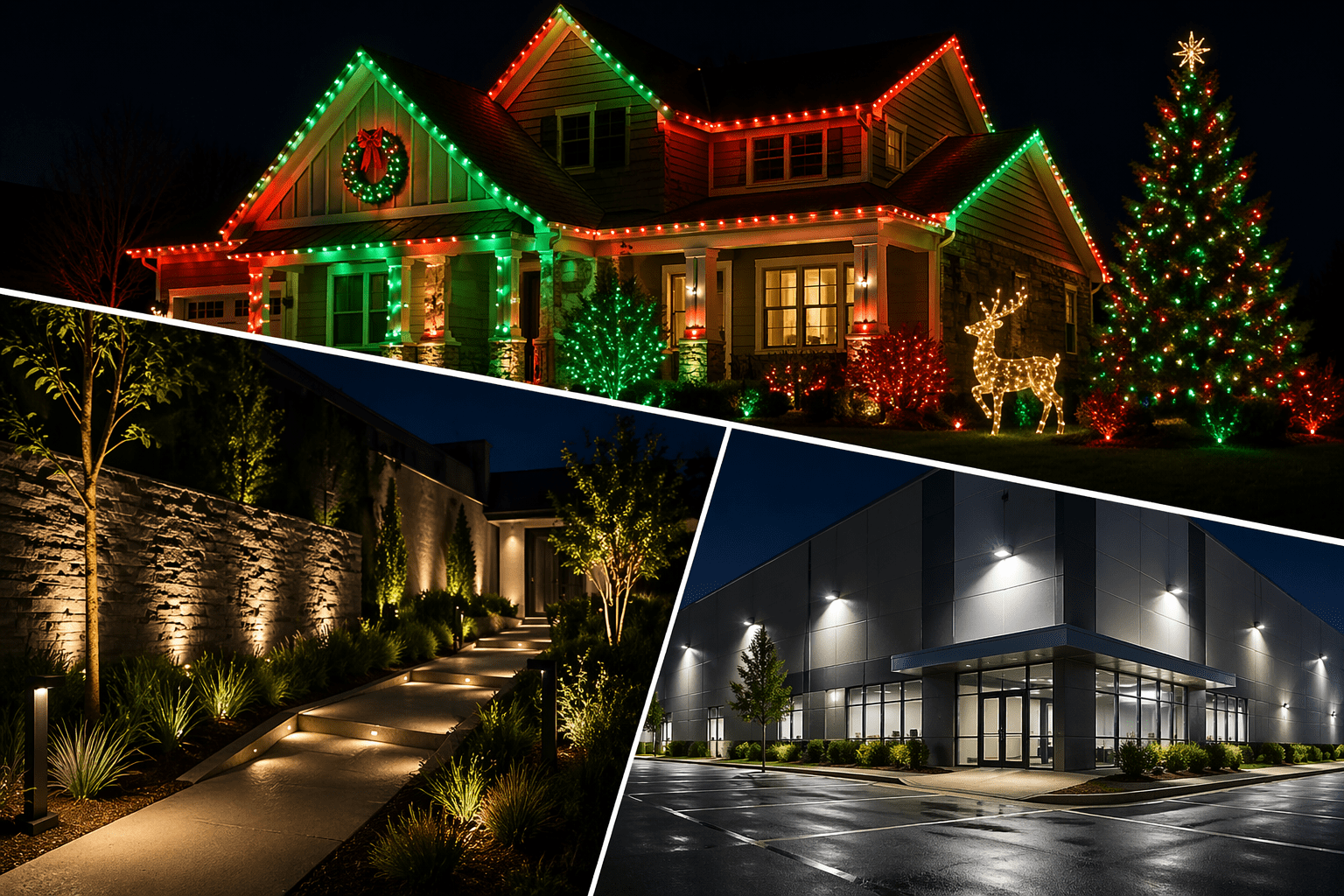 Residential holiday and architectural LED lighting collage